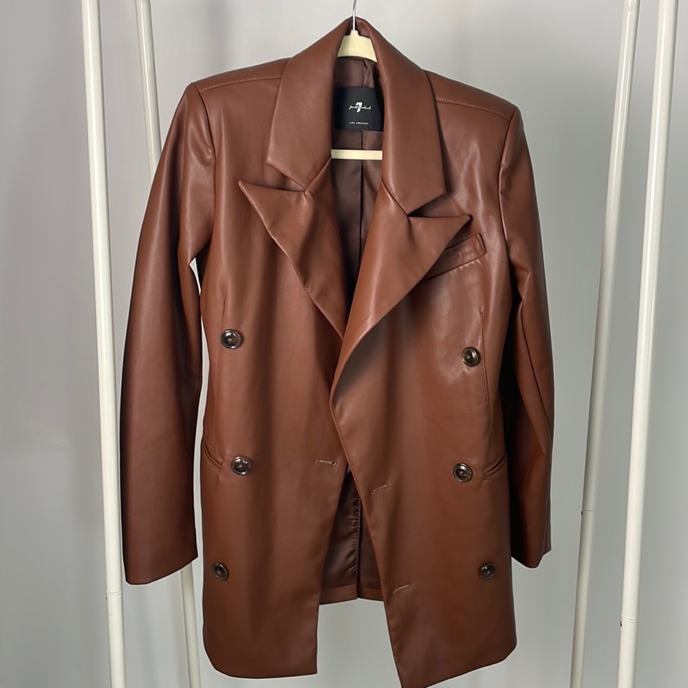Brown faux leather blazer